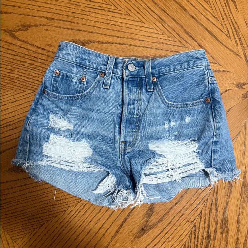 Levi's Blue Distressed Jean Shorts